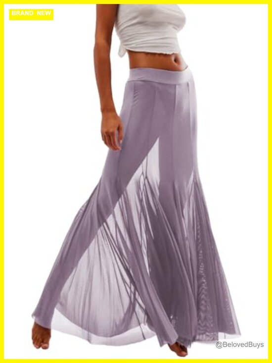 Dresses & Skirts - Mesh Pleated Flowy Tulle Maxi Skirt High Rise Beach Cover Up